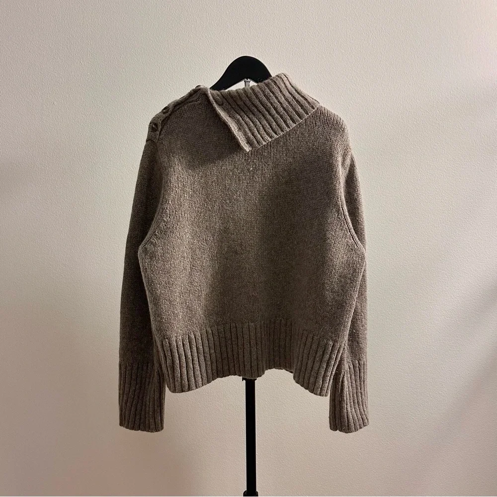 Jenni Kayne Cashmere Jackie Taupe Chunky Turtleneck/Crew Neck Sweater Size L - Picture 2 of 4